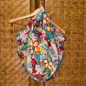 Oversized vintage tropical colorful cotton beach bag